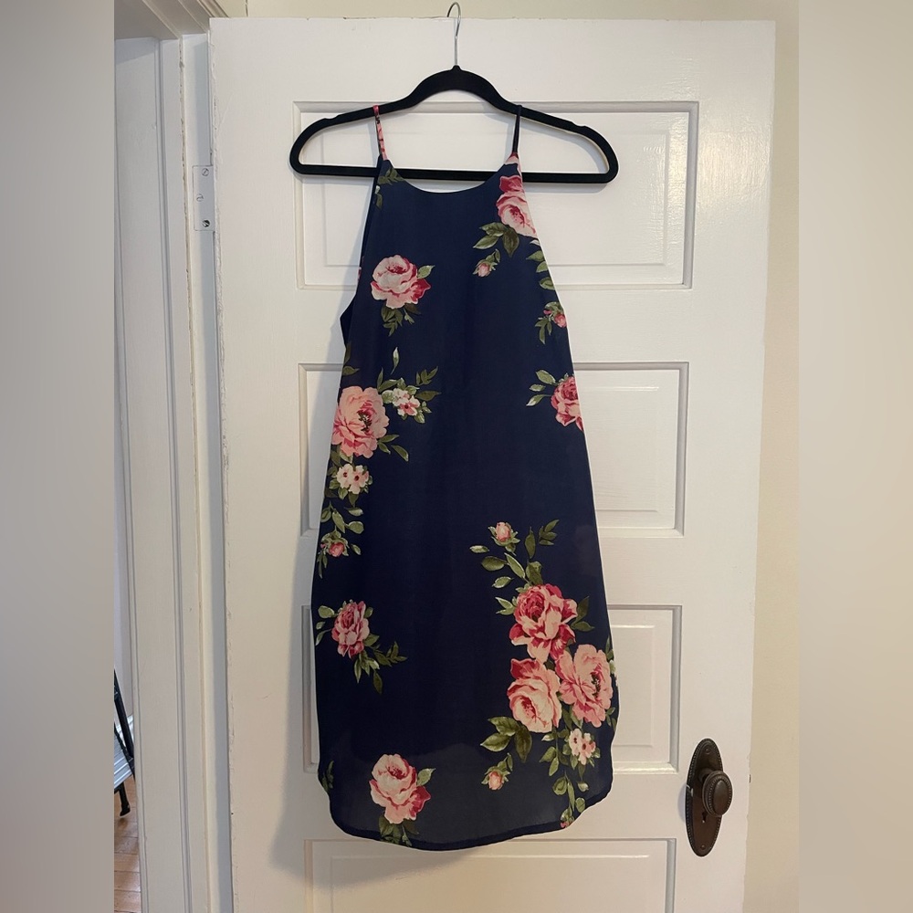 Altar'd State Navy Dress with Pink Floral Accents